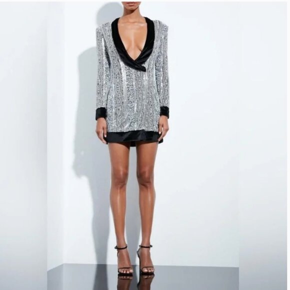 PEACE + LOVE x MISSGUIDED embellished sequin wrap over blazer dress - Picture 1 of 13